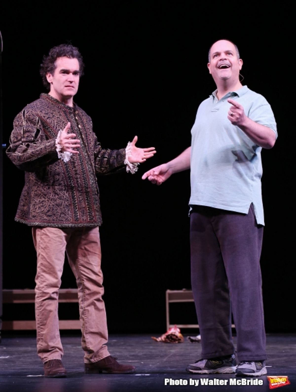 Brian D'Arcy James and Brad Oscar during a rehearsal presentation of 'Something Rotten! A Very New Musical'  at the Little Shubert Theatre on February 17, 2015 in New York City.  at 