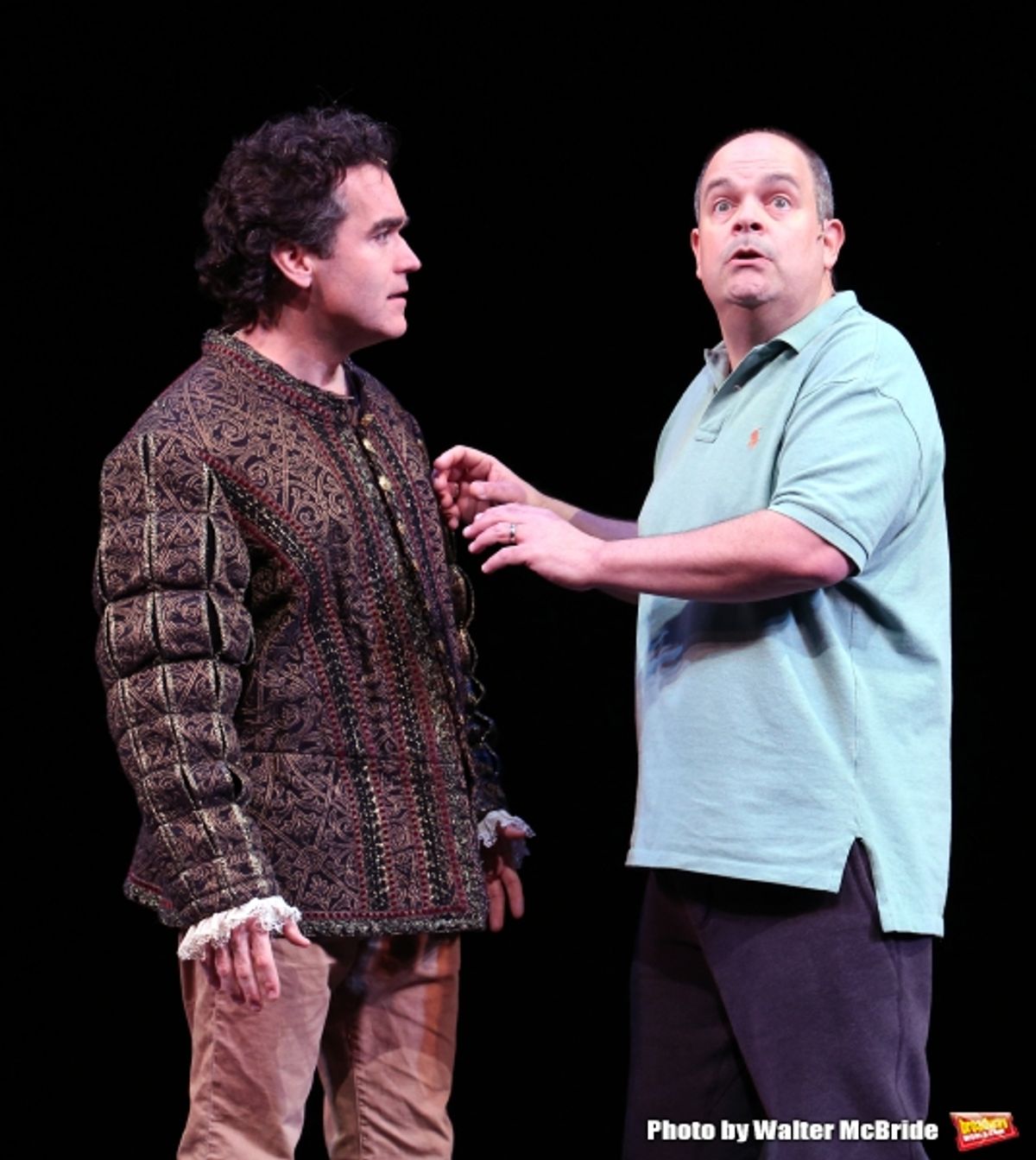 Brian D'Arcy James and Brad Oscar with the cast during a rehearsal presentation of 'Something Rotten! A Very New Musical'  at the Little Shubert Theatre on February 17, 2015 in New York City.  at 