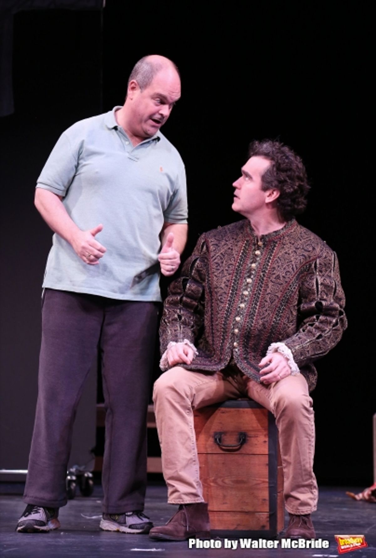  Brad Oscar and Brian D'Arcy James during a rehearsal presentation of 'Something Rotten! A Very New Musical'  at the Little Shubert Theatre on February 17, 2015 in New York City.  at 