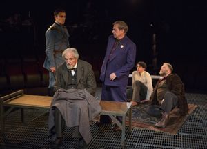 Lowell Byers as Guard, Hal Linden as Yevgeny Zunser, Robert Dorfman as Vasily Korinsky, Eli Gelb as Pinchas Pelovits, and Ron Orbach as Moishe Bretzky @ BroadwayWorld Lowell Byers as Guard, Hal Linden as Yevgeny Zunser, Robert Dorfman as Vasily Korinsk Photo