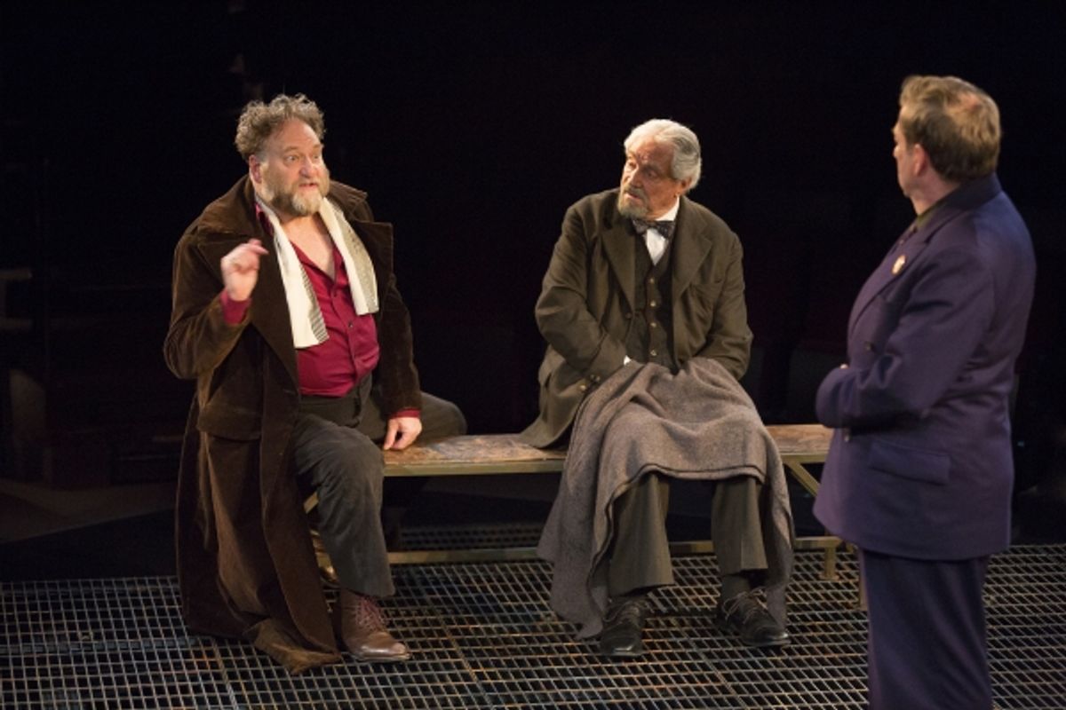 Ron Orbach as Moishe Bretzky, Hal Linden as Yevgeny Zunser, and Robert Dorfman as Vasily Korinsky at 