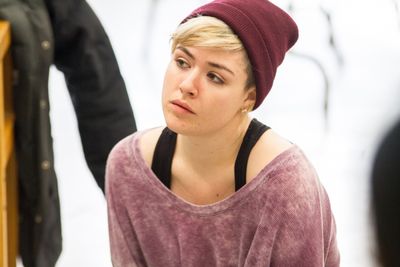 Deven Casey in rehearsal for Red Tape Theatreâ€™s production of THE WALK ACROSS  Photo