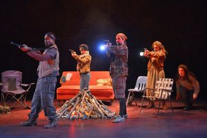 RYAN WILLIAMS FRENCH, ANNA ISHIDA, NICK GABRIEL, KELSEY VENTER, and CHARITY JONES defend their base-camp in the foothills of post-apocalyptic Northern California @ BroadwayWorld RYAN WILLIAMS FRENCH, ANNA ISHIDA, NICK GABRIEL, KELSEY VENTER, and CHARITY JONES def Photo