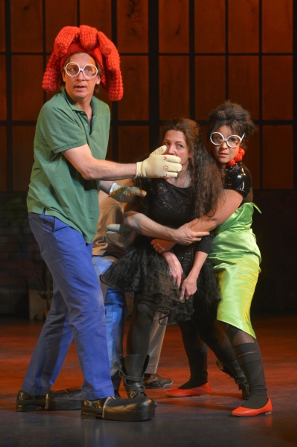 JIM LICHTSCHEIDL, CHARITY JONES, and ANNA ISHDA rehearse for a performance of 'Cape Feare' in post-apocalyptic Northern California at 