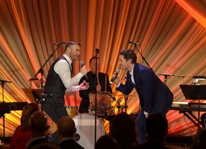 LOS ANGELES, CA - FEBRUARY 21:  Singer Gary Barlow (L) and actor Matthew Morrison per Photo