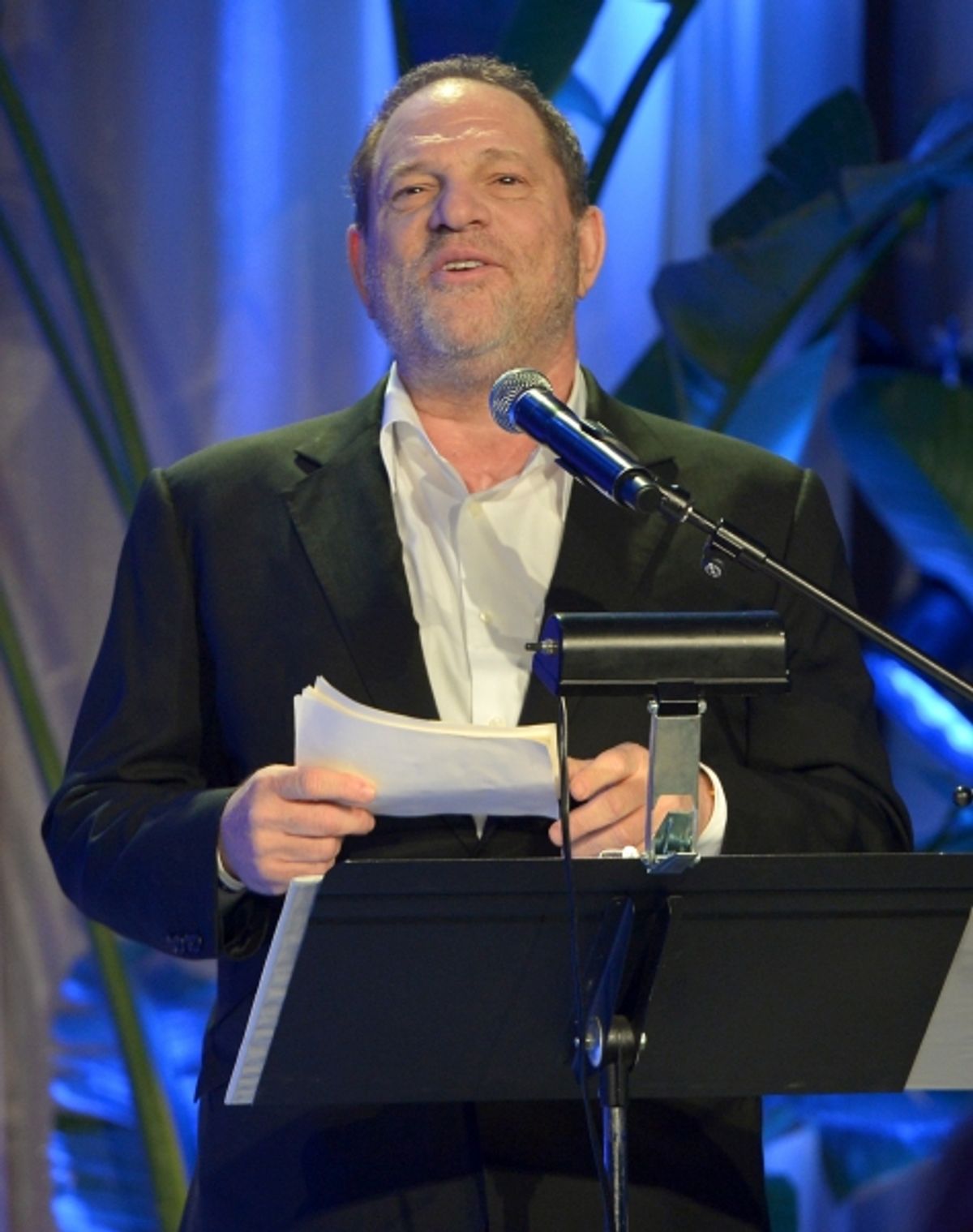 LOS ANGELES, CA - FEBRUARY 21:  Co-Chairman of The Weinstein Company Harvey Weinstein speaks onstage during The Weinstein Company's Academy Awards Nominees Dinner in partnership with Chopard, DeLeon Tequila, FIJI Water and MAC Cosmetics on February 21, 2 at 