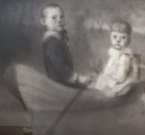 Sherry Kerlin, ink on paper portrait Two Children Floating in a Boat Photo