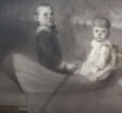 Sherry Kerlin, ink on paper portrait Two Children Floating in a Boat Photo