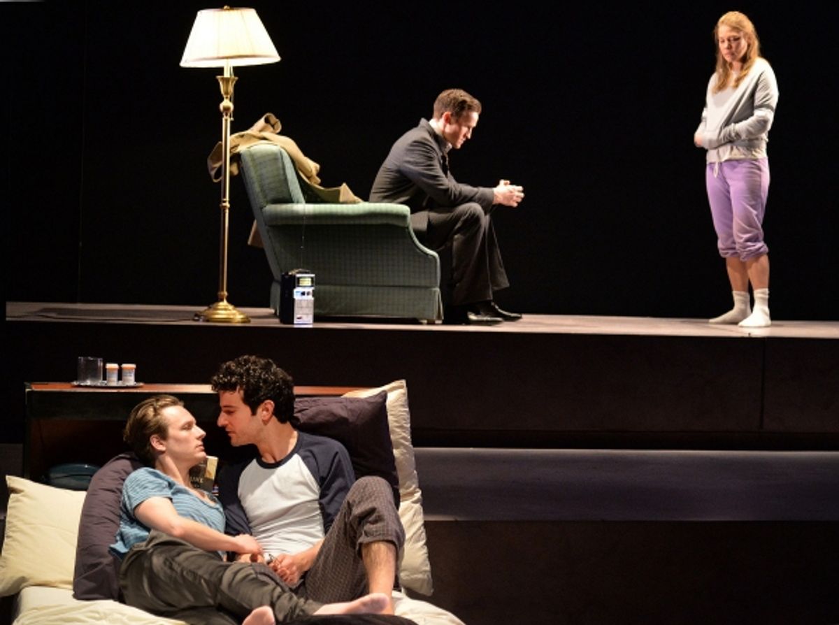 Top: Claybourne Elder (Joe) and Jessiee Datino (Harper). Bottom: Seamus Mulcahy (Prior) and Nik Kourtis (Louis) at 