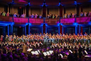 Gala host Norm Lewis and YPC choristers on stage to open the show
 Photo