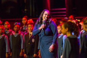 Allison Blackwell sings 'Life is a  Bowl of Cherries' with YPC's younger choristers
 Photo