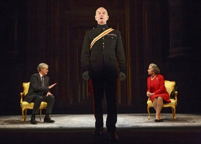 Dylan Baker (John Major), Geoffrey Beevers (Equerry) and Helen Mirren (Queen Elizabet Photo