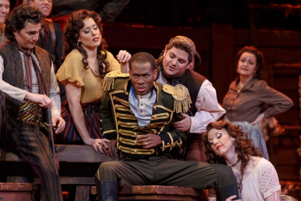 Phillip Gay with Dimitrie Lazich as Dancairo, Adelaide Boedecker, Adam Bonnani, and Corrie Stallings as Frasquita, Remendado, and Mercedes. at 