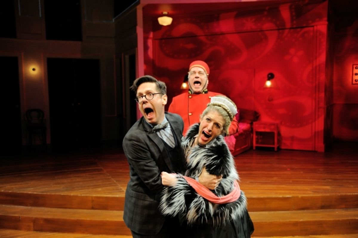 Stephen Thorne as Camille Chandebise, Fred Sullivan, Jr. as Pocket and Alex Woodruff as Antoinette at 