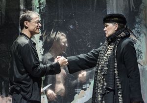 Brutus (Robertson Dean in beige and black) with the ensembleâ€¨ Photo