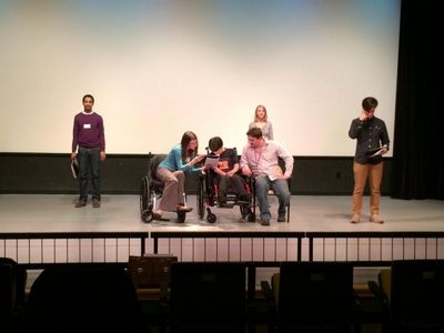 Actor Samuel Stricklen, actress Heather Kelley, Arts Access playwright Tatyana Manous Photo