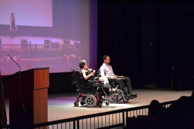 Arts Access playwright Natalia Manning and actor Samuel Stricklen perform Ms. Manning Photo