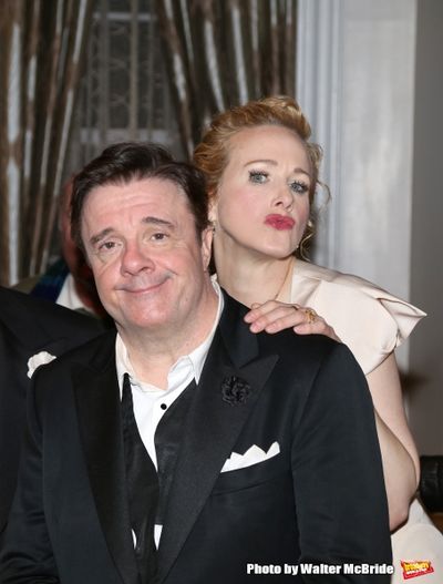  during a backstage champagne celebration to welcome original cast member Nathan Lane Photo