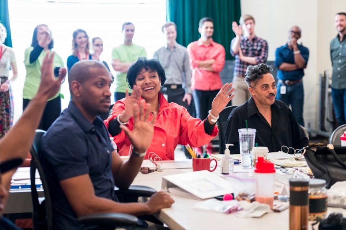 Cast member Bryan Terrell Clark, director Phylicia Rashad and production stage manager David Blackwell at 