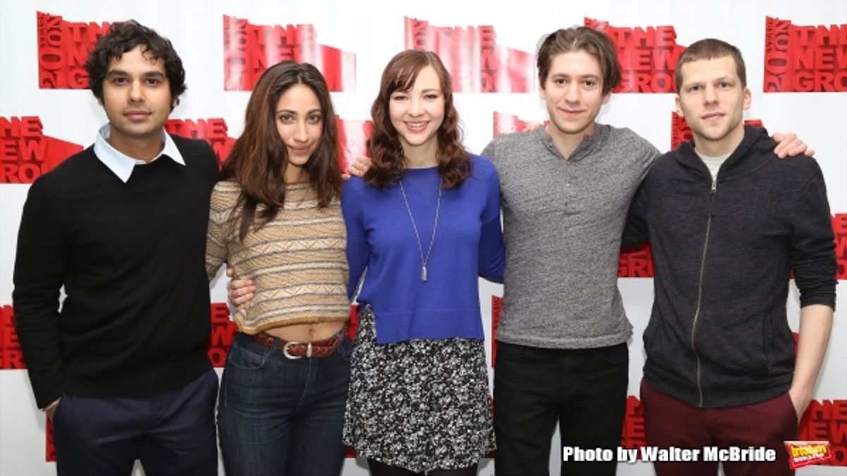 Kunal Nayyar, Annapurna Sriram, Erin Darke, Michael Zegen and playwright Jesse Eisenberg  at 
