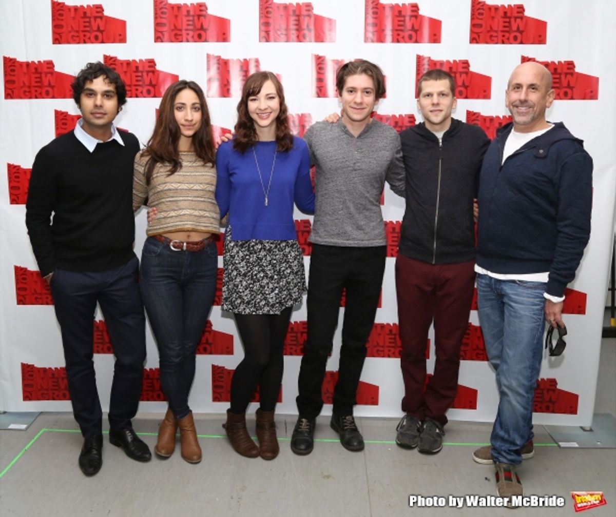 Kunal Nayyar, Annapurna Sriram, Erin Darke, Michael Zegen, playwright Jesse Eisenberg and director Scott Elliott  at 