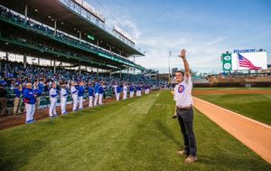 THE BOOK OF MORMON star David Larsen (Elder Price) sings the Chicago Cubs National An Photo