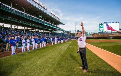 THE BOOK OF MORMON star David Larsen (Elder Price) sings the Chicago Cubs National An Photo