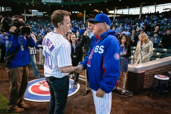 THE BOOK OF MORMON star David Larsen (Elder Price) and Chicago Cubs Manager Joe Maddo Photo