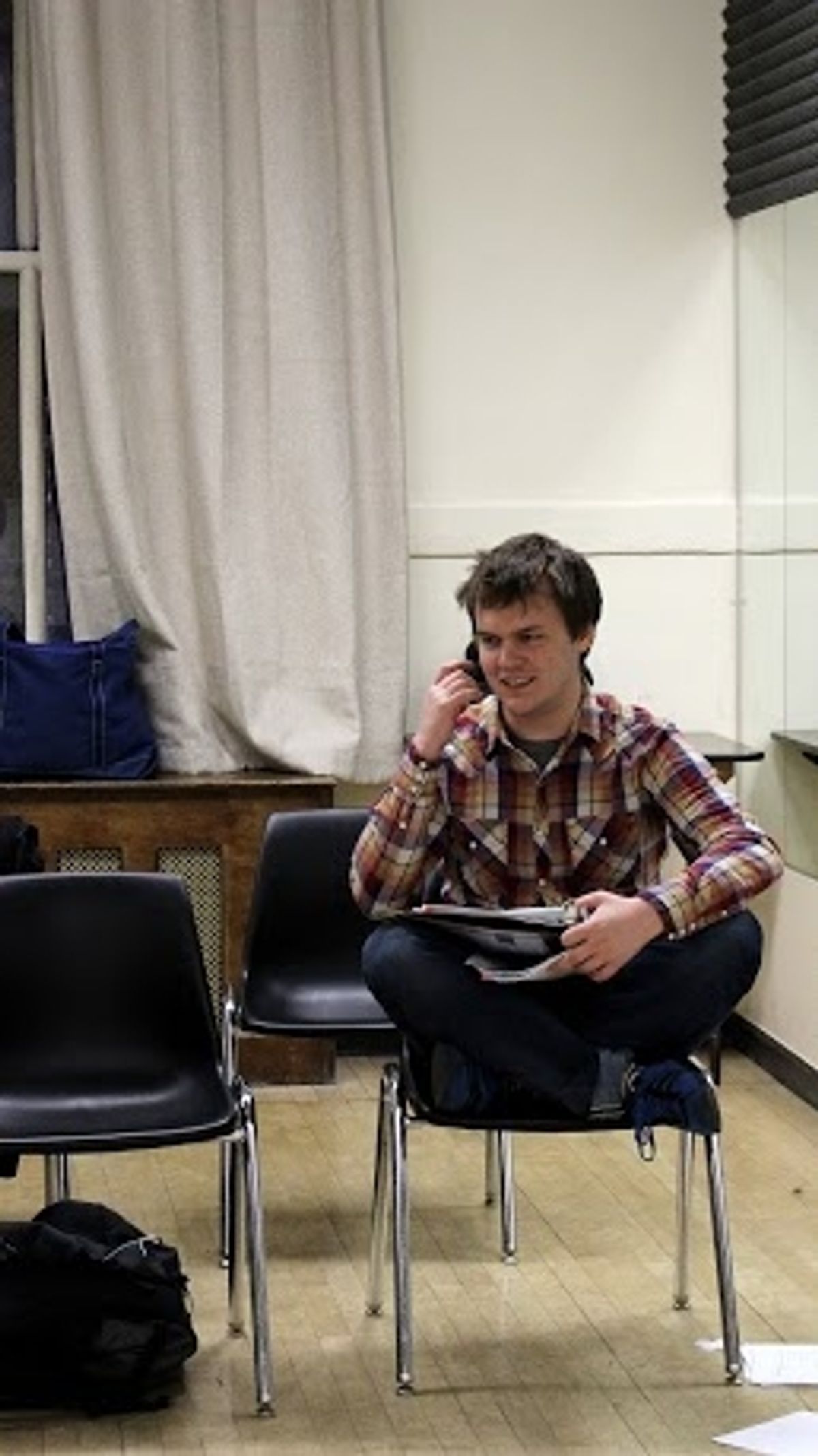 Patrick Pribyl (Luke) rehearses a scene from NEAT & TIDY at 