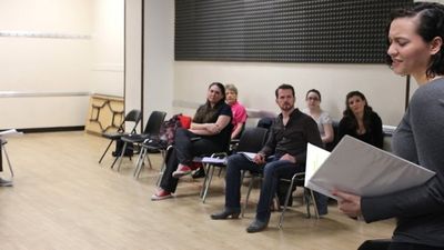Samantha Mercado-Tudda (Katie) and the cast of NEAT & TIDY in rehearsal Photo