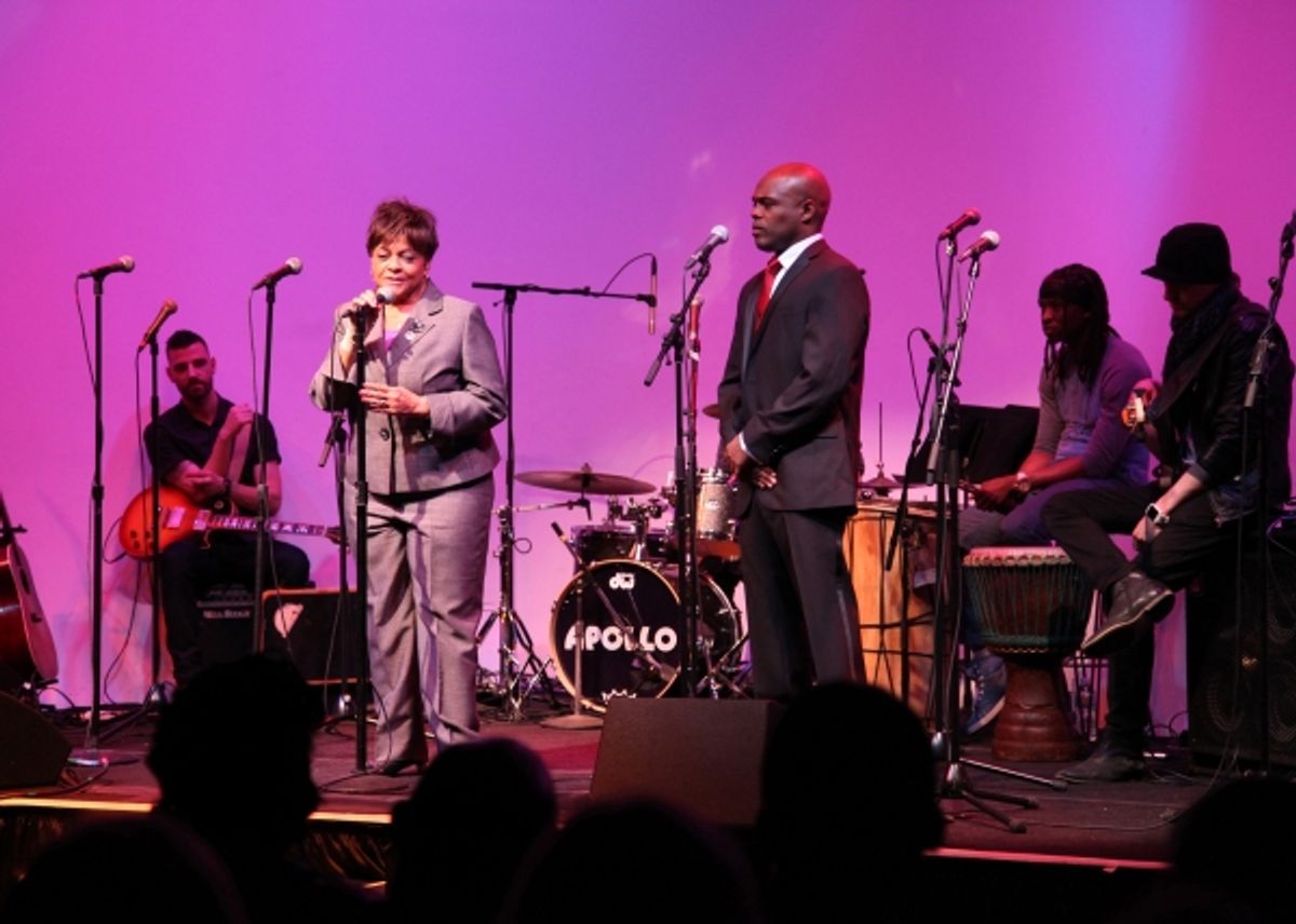 NYC Council Member Inez E. Dickens addresses the crowd as Ty Jones looks on at 