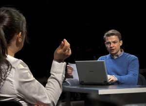 Laura Smithers as Pritti and Ryan Wichert as Josh Moon Photo
