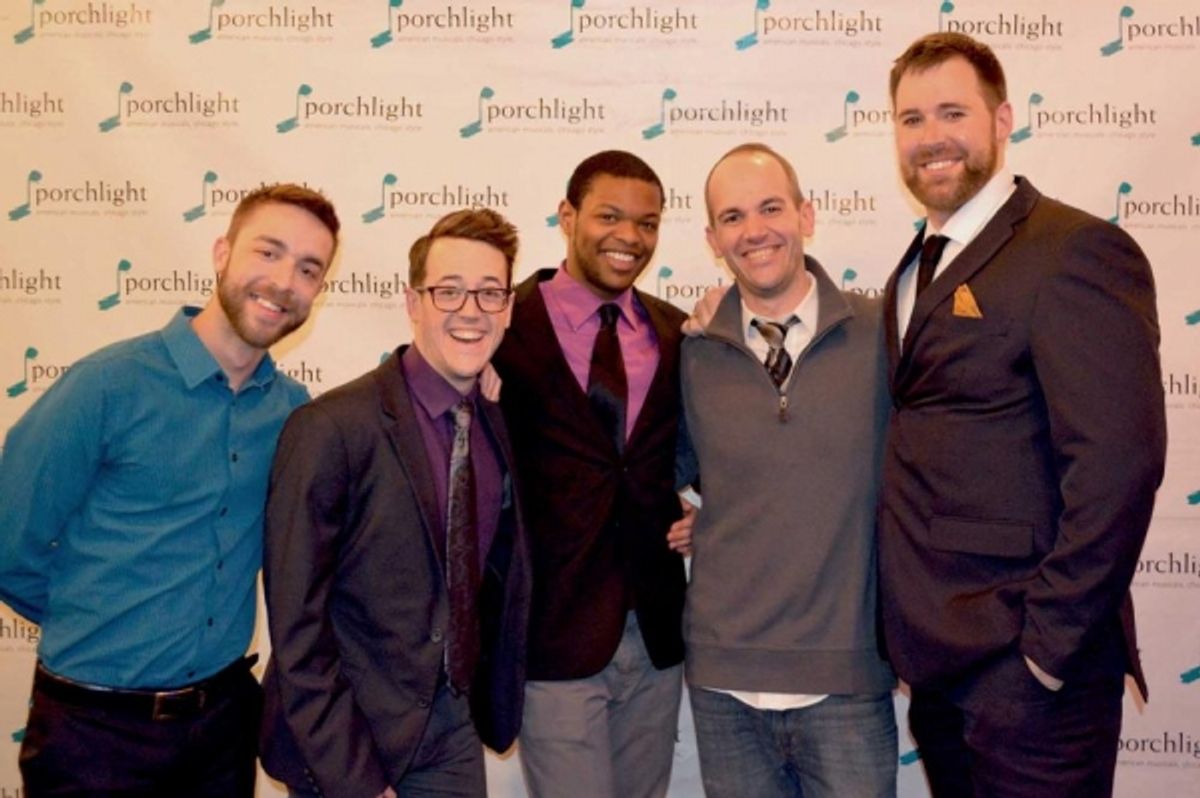 Zach Drane, (understudy, Protean); Andrew Lund, (Protean); Jaymes Osbourne, (Protean); Jason Grimm, (Protean) and Greg Zawada, (Miles Glorious) at 