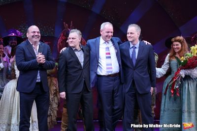 Casey Nicholaw, John O''Farrell, Karey Kirkpatrick, Wayne Kirkpatrick with the cast  Photo