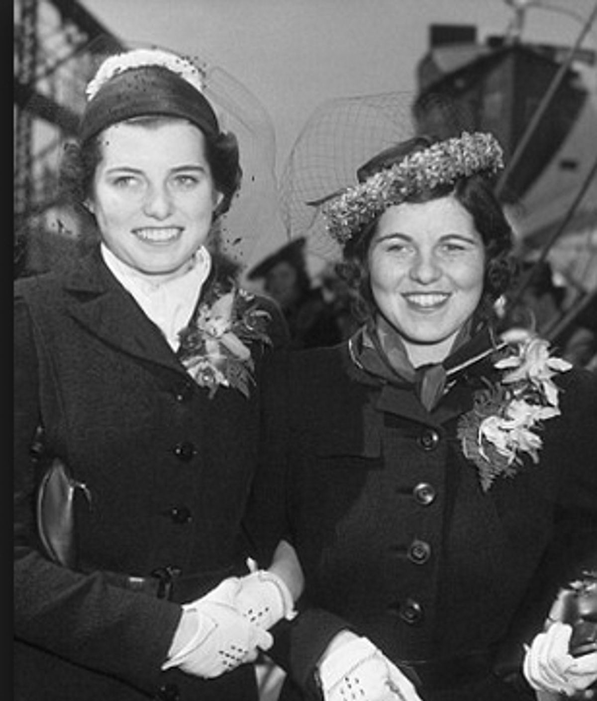 Rosemary and her protector, Eunice Kennedy, preparing to sail to England in 1938. at 
