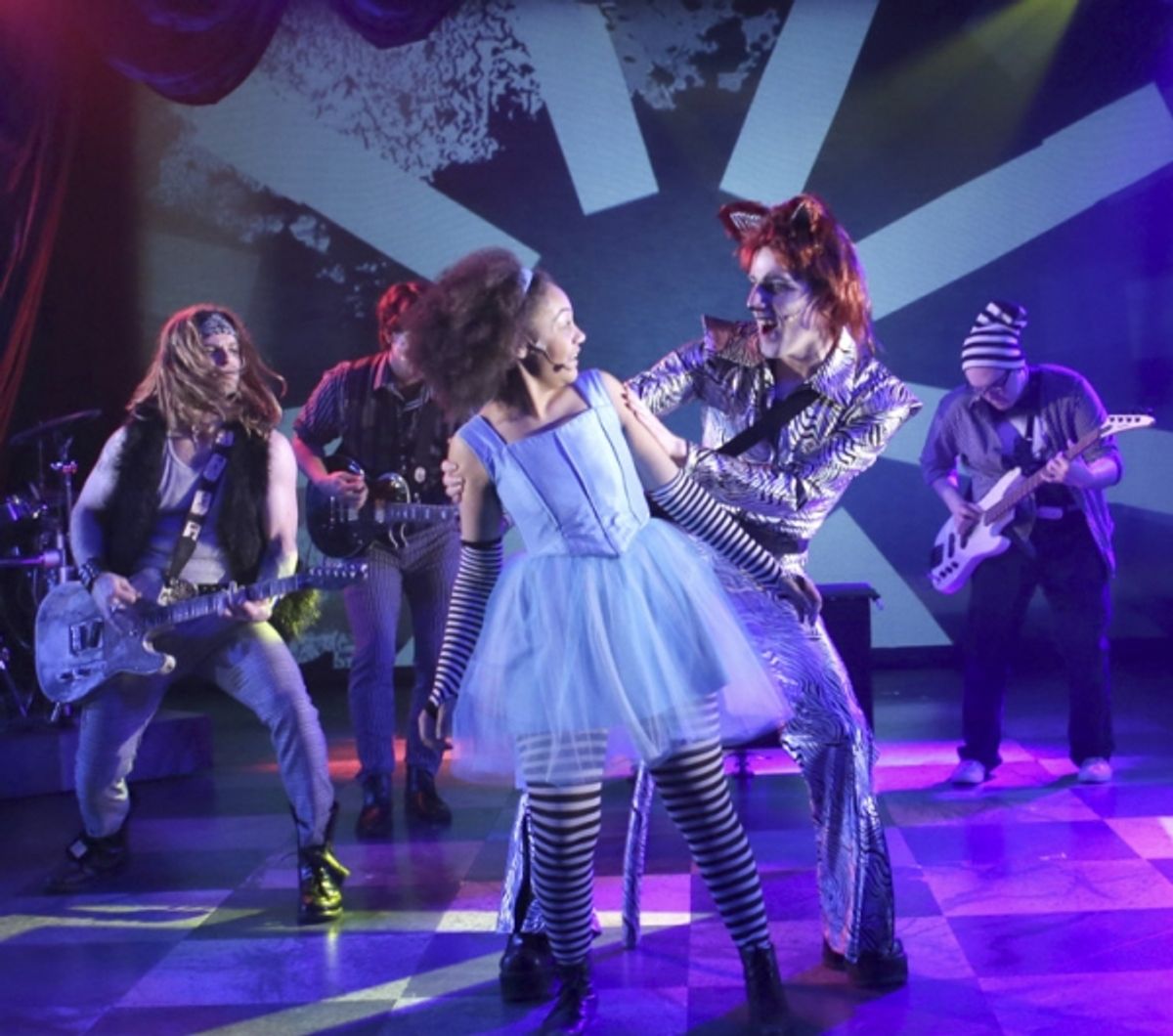 Ariana Burks is Alice and Andrew Mueller plays the glam rocker Cheshire Cat at 