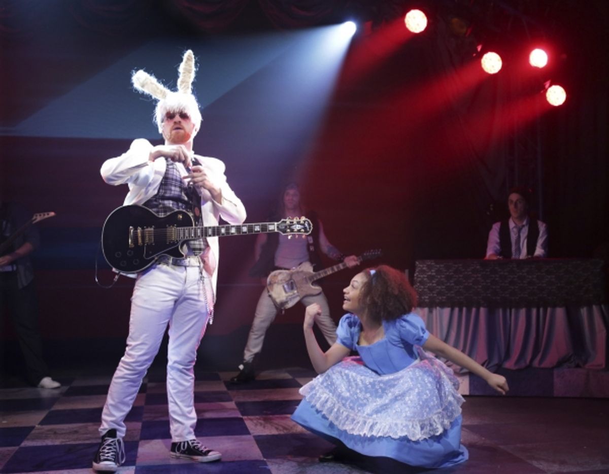 Matt Deitchman is the White Rabbit  and Ariana Burks is Alice at 