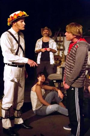 Mark Collins (Wesley), John Brown (Ginger), Samara Bridwell (Tanya- seated) and Augustus Truhn (Johnny- background) @ BroadwayWorld Mark Collins (Wesley), John Brown (Ginger), Samara Bridwell (Tanya- seated) and Augus Photo