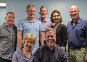 The cast of MALLORCA: (seated, l-r) Abingdon Artistic Director Jan Buttram and Direct Photo