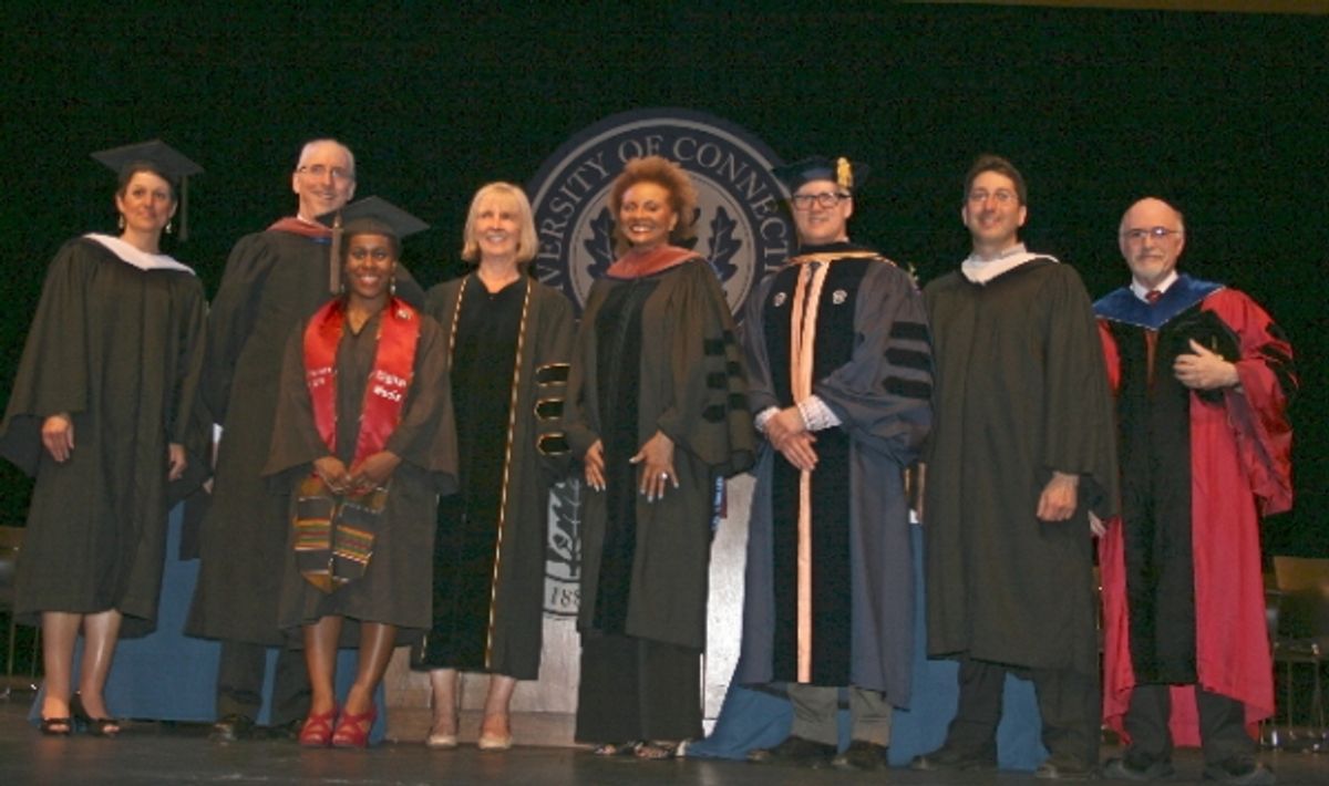 The University of Connecticut (Storrs) School of Fine Arts awarded Tony and Emmy Award winner Leslie Uggams an Honorary Doctor of Fine Arts degree during commencement ceremonies for the Class of 2015 on Saturday, May 9. Dr. Uggams delivered the Commenceme at 