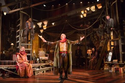 The Player (Ian Merrill Peakes) commands the stage in Rosencrantz and Guildenstern Ar Photo