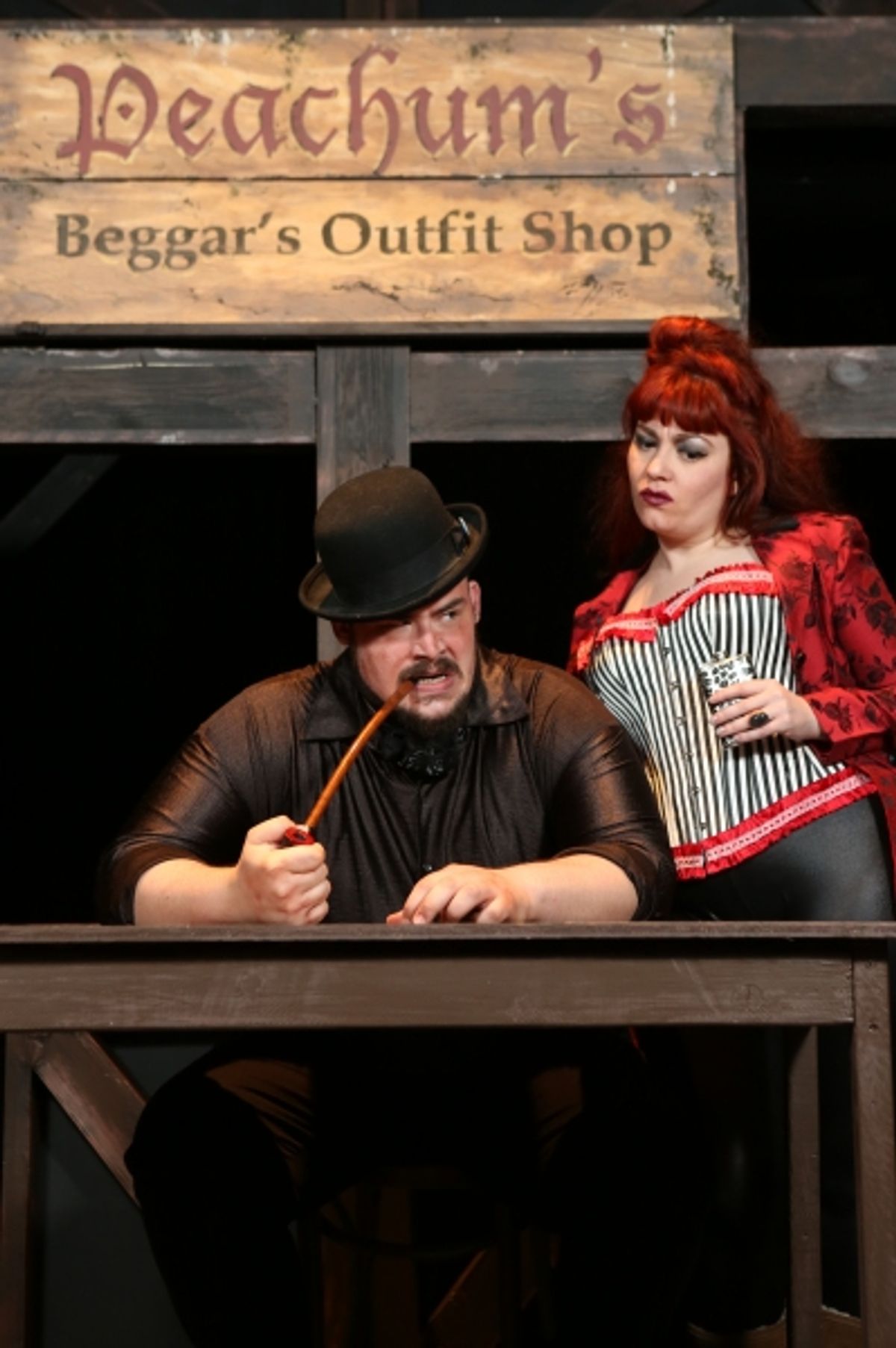 Zachary Allen Farmer as Mr. Peachum and Sarah Porter as Mrs. Peachum at 