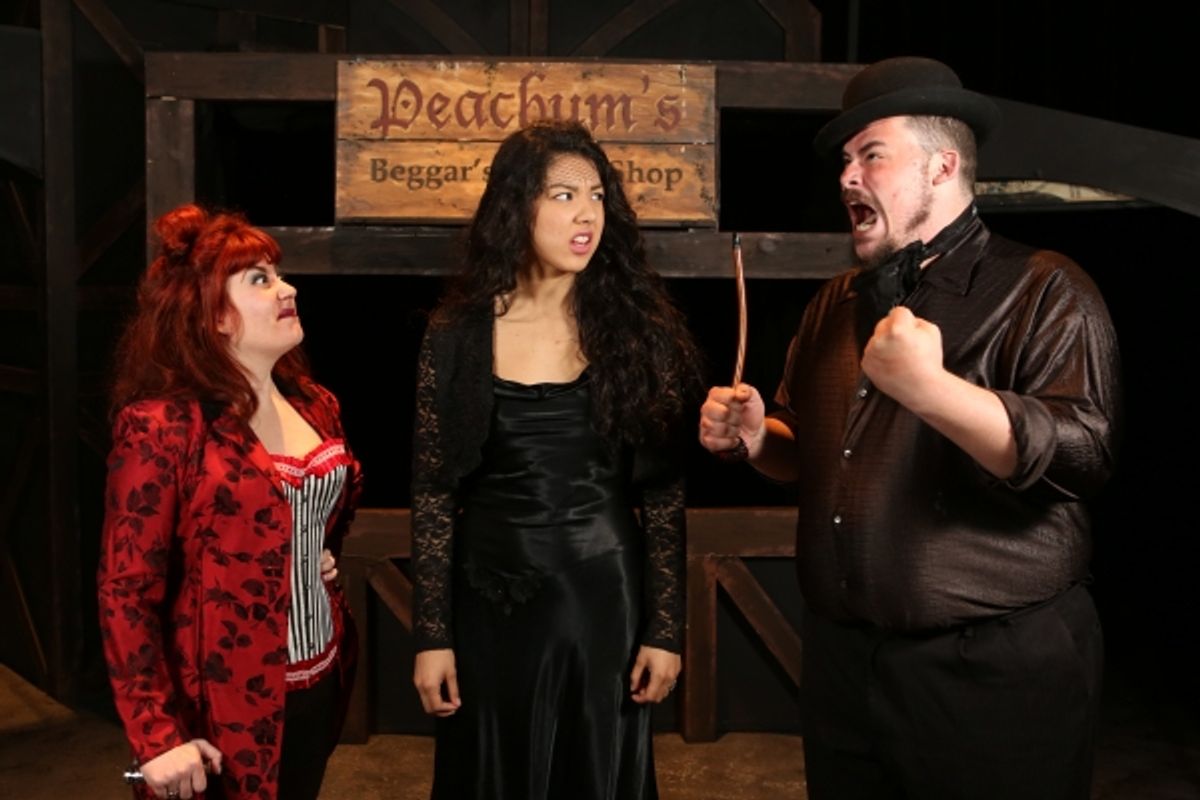 Sarah Porter as Mrs. Peachum, Cherlynn Alvarez as Polly Peachum, and Zachary Allen Farmer as Mr. Peachum at 