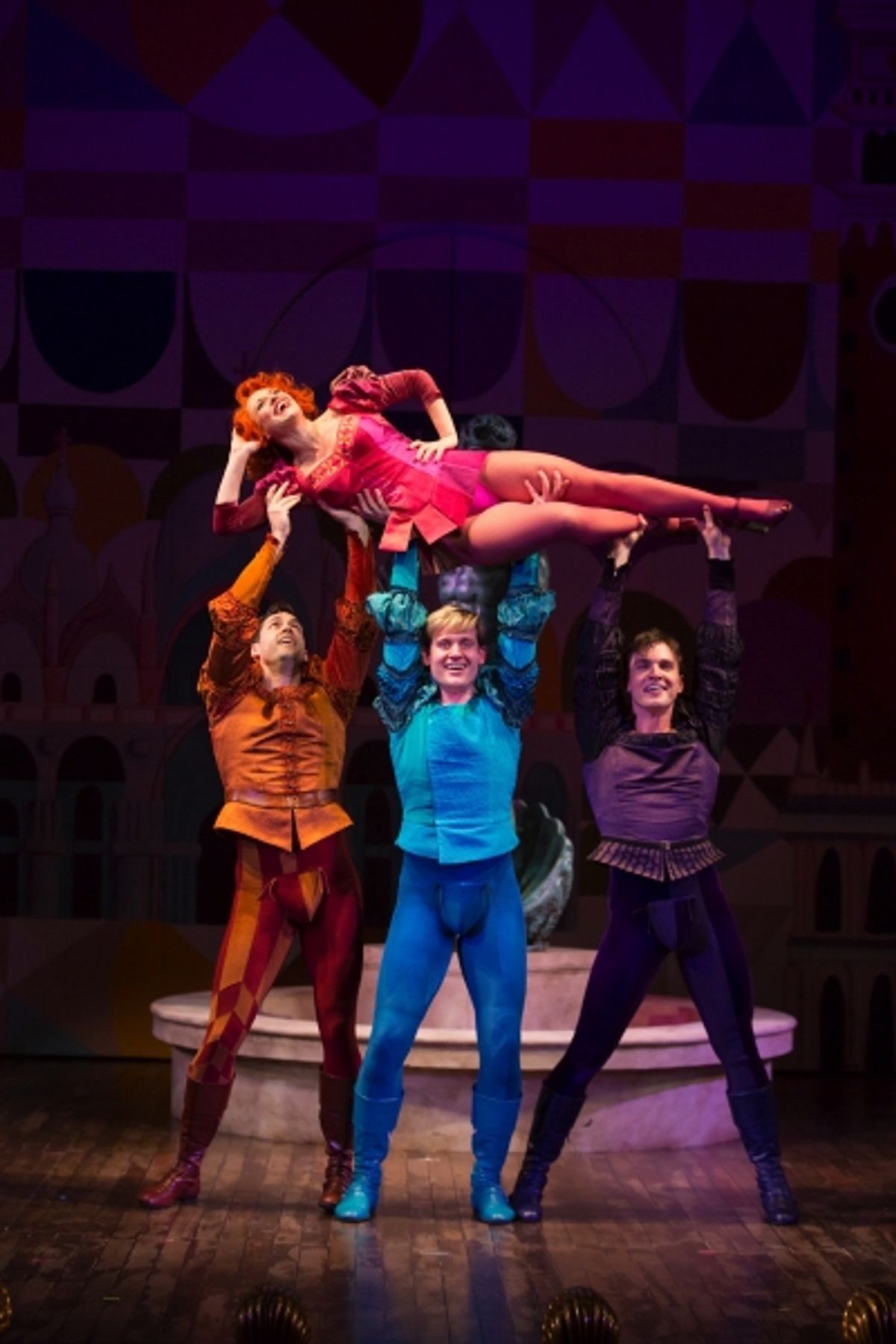 Megan Sikora as Bianca, Barrett Martin as Gremio, Giovanni Bonaventura as Hortensio, and Tyler Hanes as Lucentio at 