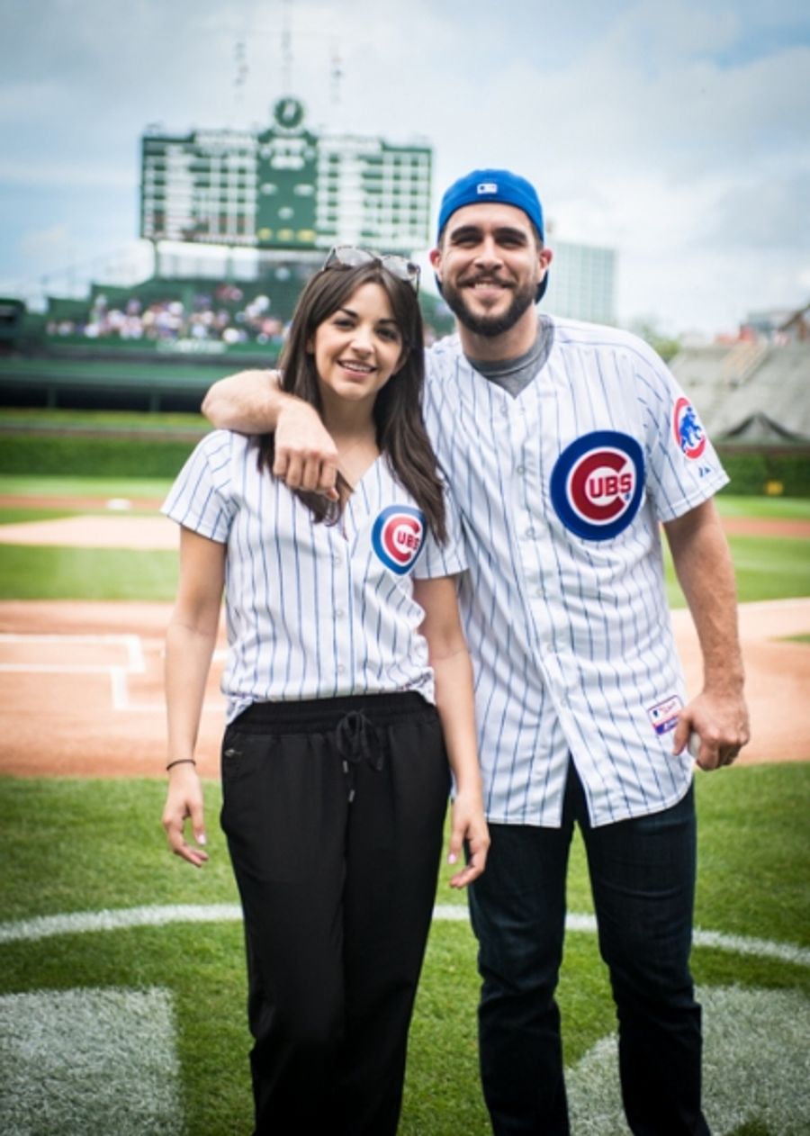 Exclusive Photo Coverage: ON YOUR FEET Stars Ana Villafañe and Josh Segarra Throw Out First Pitch at Chicago Cubs Game Image