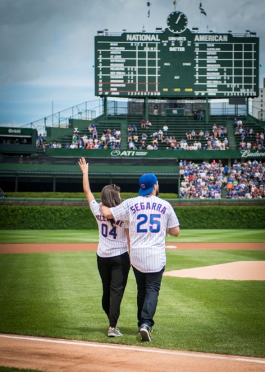 Exclusive Photo Coverage: ON YOUR FEET Stars Ana Villafañe and Josh Segarra Throw Out First Pitch at Chicago Cubs Game Image