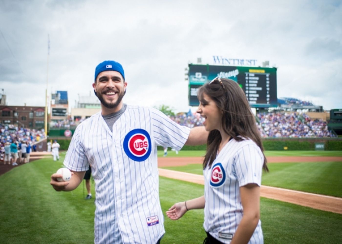 Exclusive Photo Coverage: ON YOUR FEET Stars Ana Villafañe and Josh Segarra Throw Out First Pitch at Chicago Cubs Game  Image