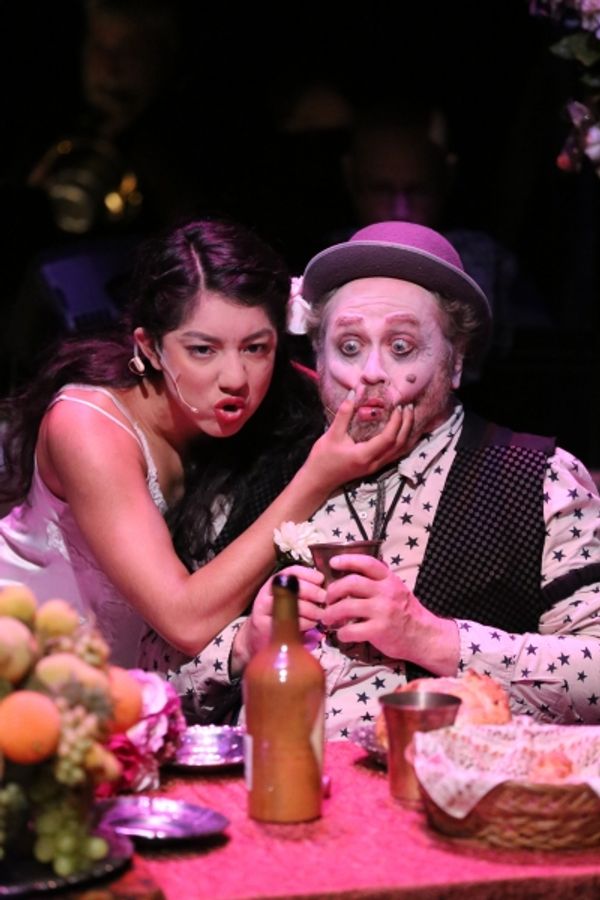 Polly (Cherlynn Alvarez) sings ''Pirate Jenny'' to Crookfinger Jake (Kent Coffel) Photo