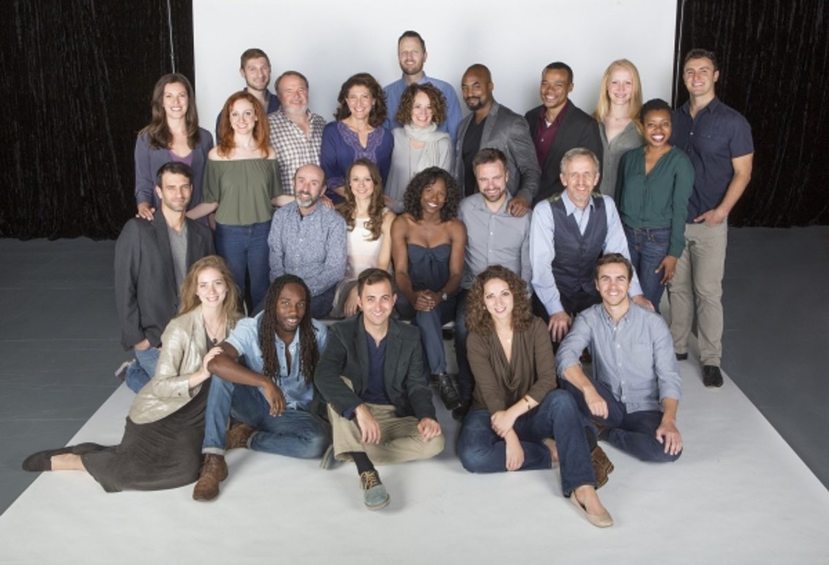 Director Rebecca Taichman and composer Todd Almond (back row, center) with the cast of The Old Globe''s 2015 Summer Shakespeare Festival production of TWELFTH NIGHT at 