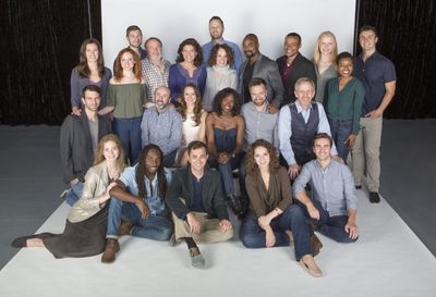 Director Rebecca Taichman and composer Todd Almond (back row, center) with the cast o Photo